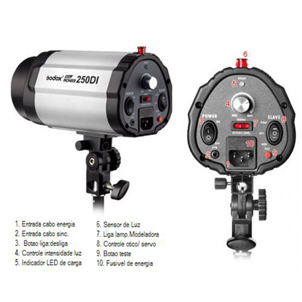 Flash P/ Studio Fotográfico. Greika 250DI- Capac. 250W - 110V OU 220V